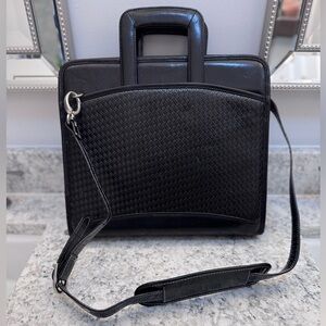 Sleek DeBon Black Leather Women's Travel Business Organizer & Zipper With Strap